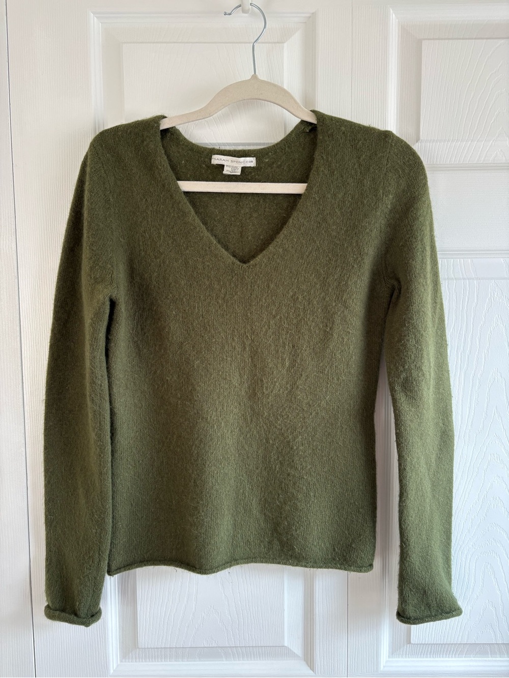 VNTG Sarah Spencer Sweater S Forest Green V-Neck Wool Angora Career Academia